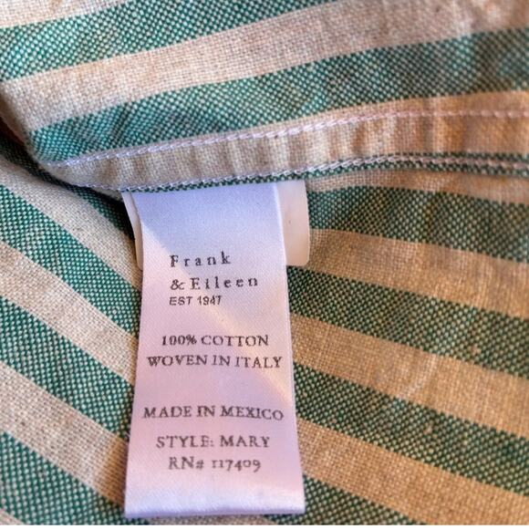 Frank & Eileen Mary Classic Shirtdress Recycled Cotton Green Sand Stripe Large - Picture 9 of 10